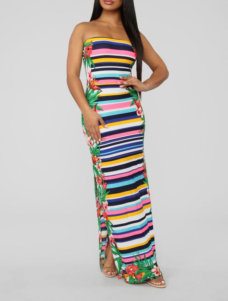 A088 Tube Top Printed Maxi Dress Size: S