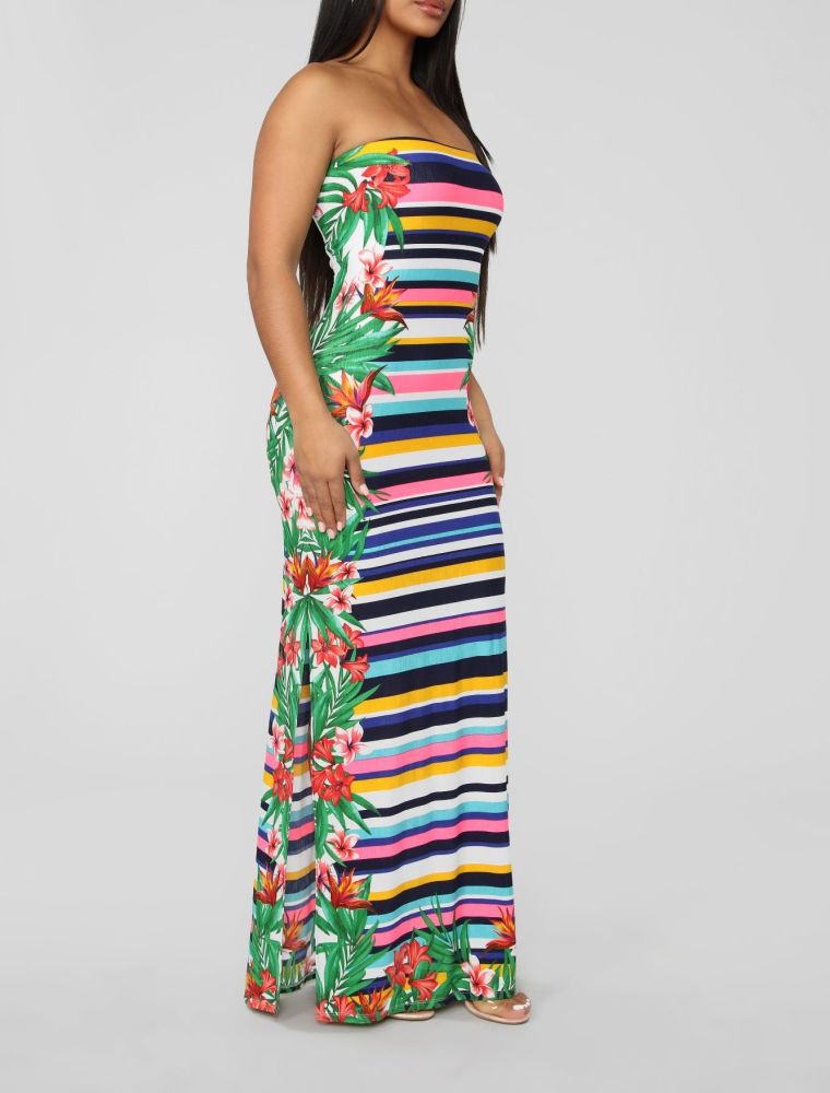 A088 Tube Top Printed Maxi Dress Size: S