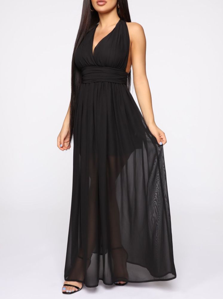 A018|Black Sleeveless Twist Back Detail Dress Size: S