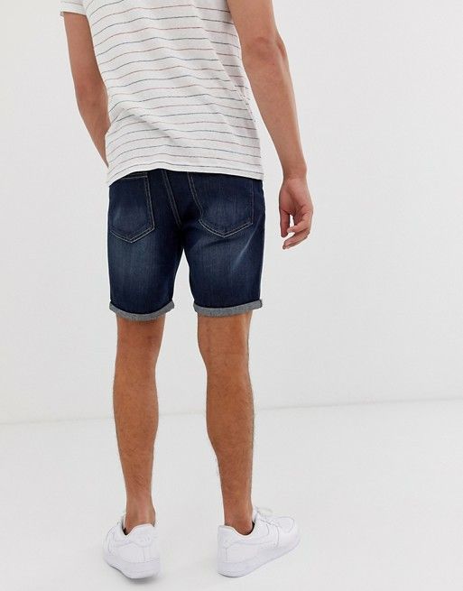 Dark Blue Slim Fit Denim Shorts Size: 34
