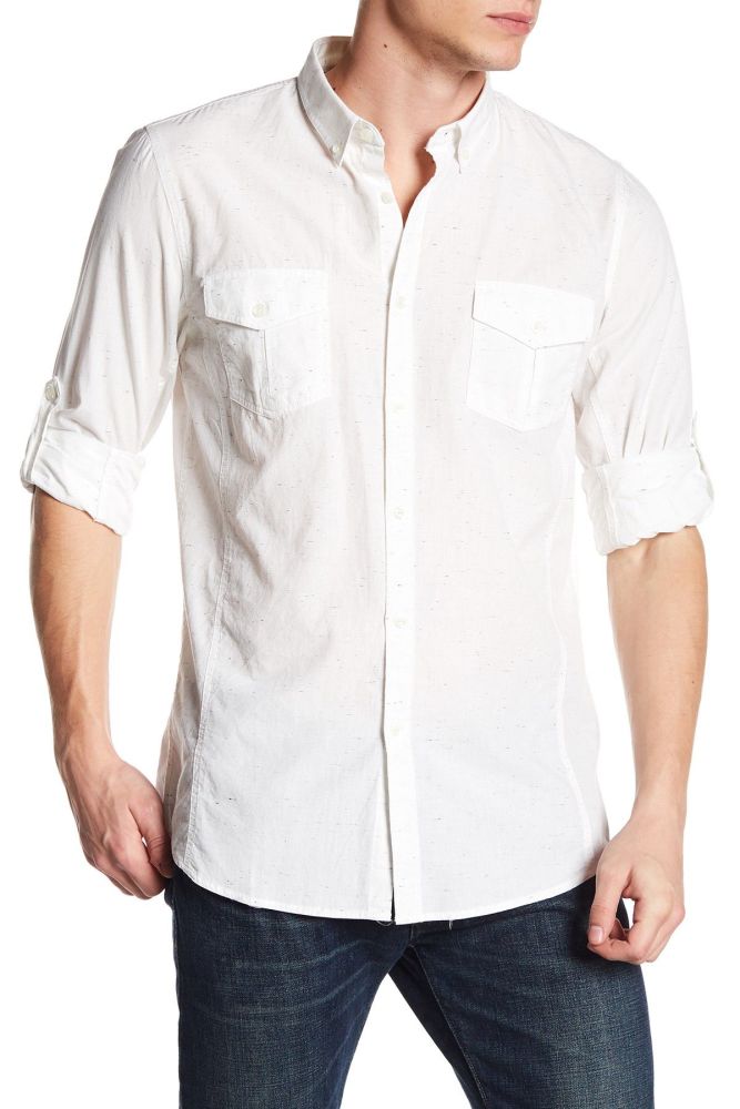 Long Roll-Up Sleeve Woven Tailored Fit Shirt Size: S