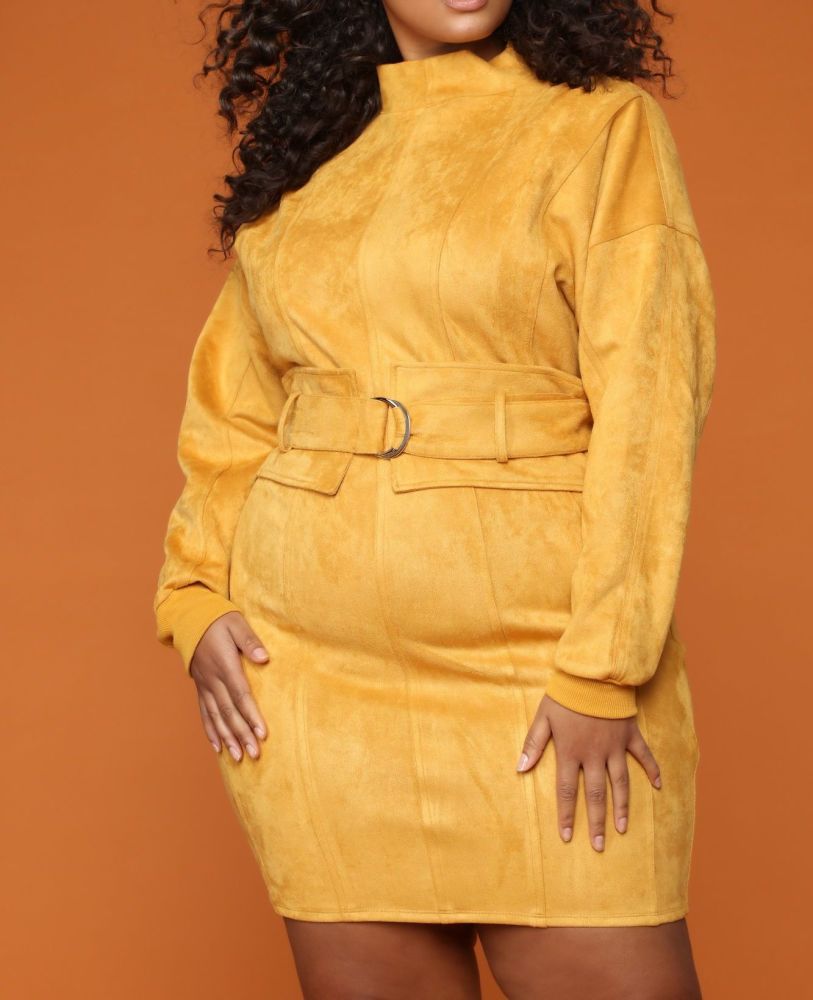 D009|Long Sleeve Mustard Dress Size: 1X