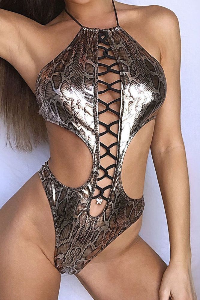 Snake Print Sexy One-piece Swimsuit|Size: M