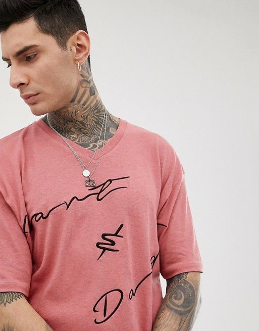 Pink V-neck Printed Super Stretch T-Shirt|Size: M