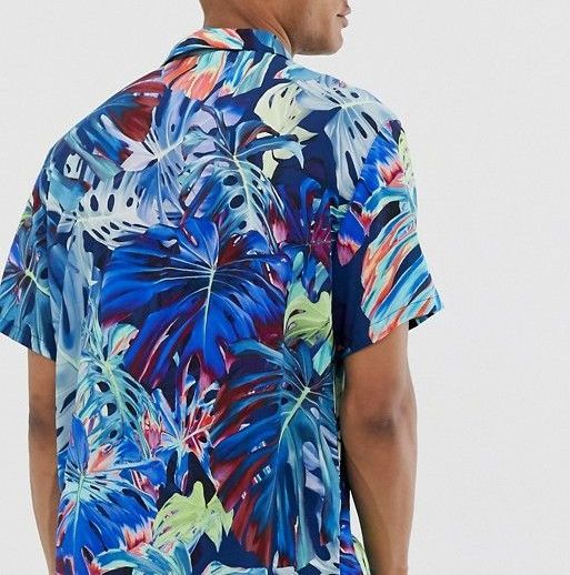 Regular Fit Multi Leaf Print Shirt Size: XL