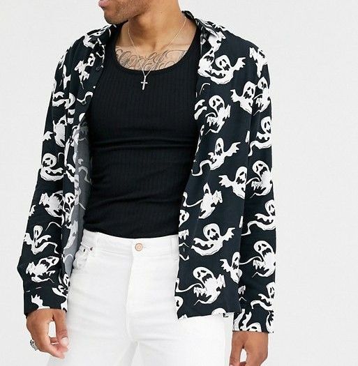 Ghost Print Regular Fit Shirt|Size: M