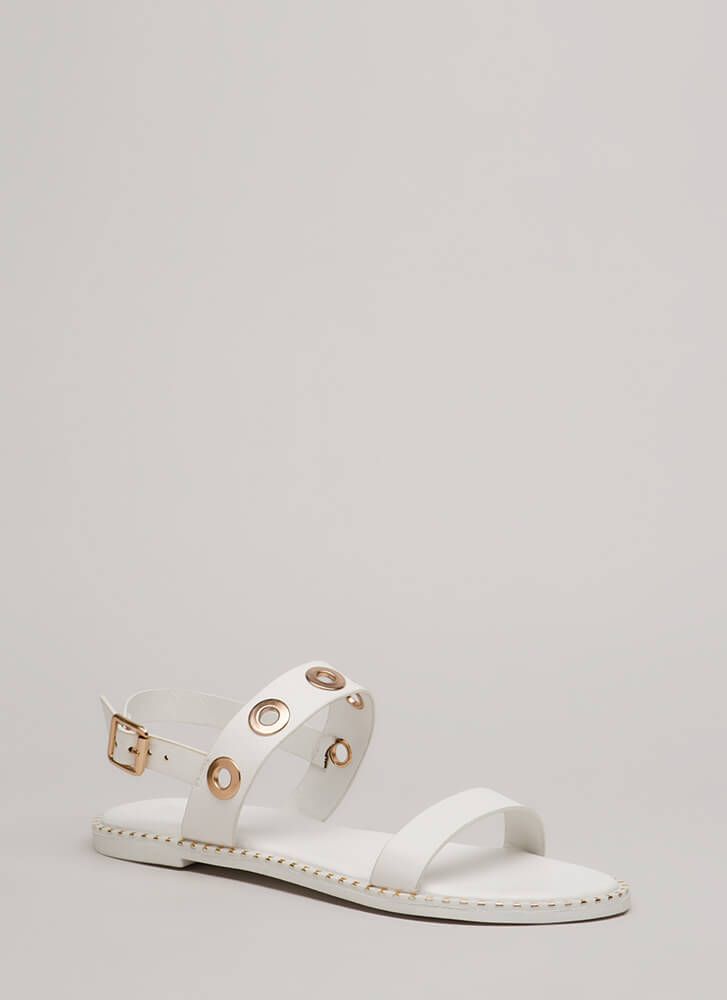 Metallic Studded Trim Open-toe Sandals|Size: 8