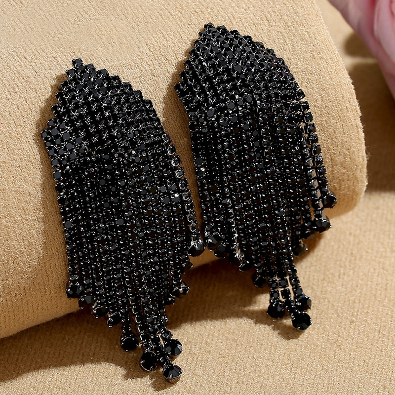 Black Rhinestone/Tassel Earrings