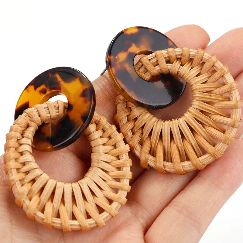 Round Handmade Wooden Drop Earrings 