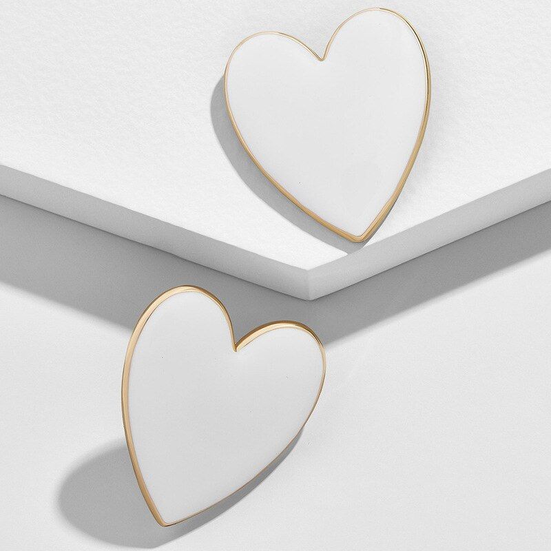 White/Gold Trim Heart Earrings