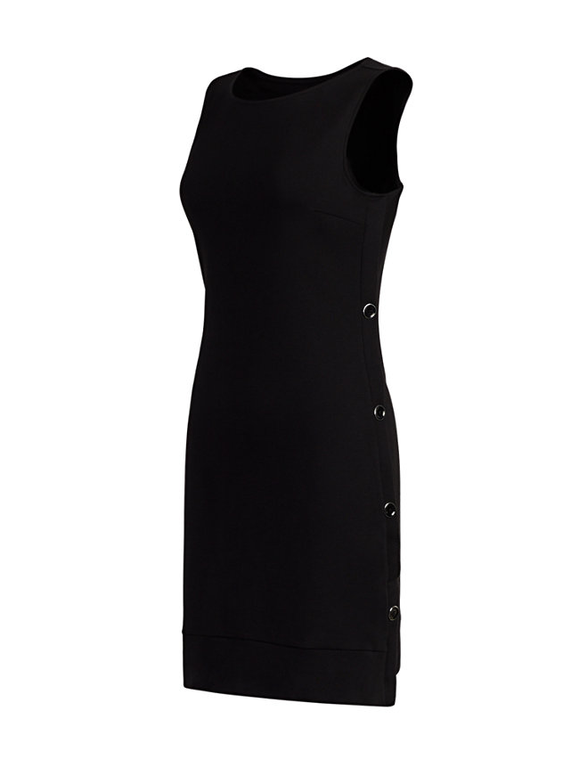A324|Black Button-Accent Cotton Shift Dress Size: S