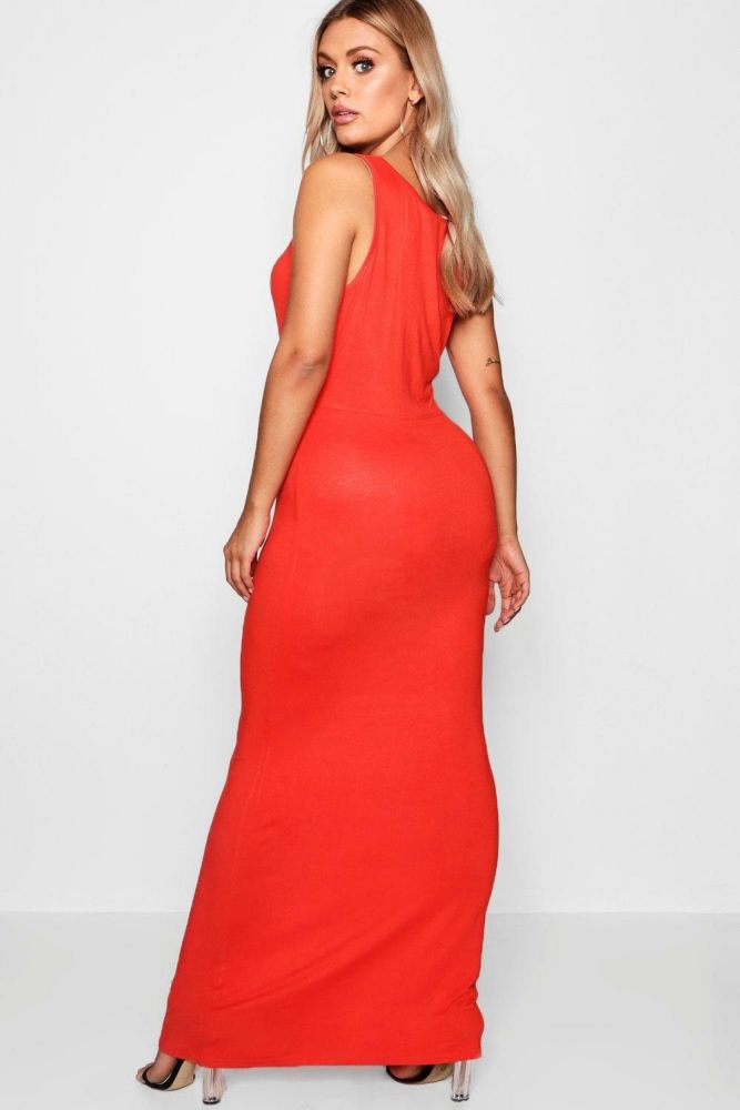 D004|Orange Scoop Neck Maxi Dress Size: 2XL