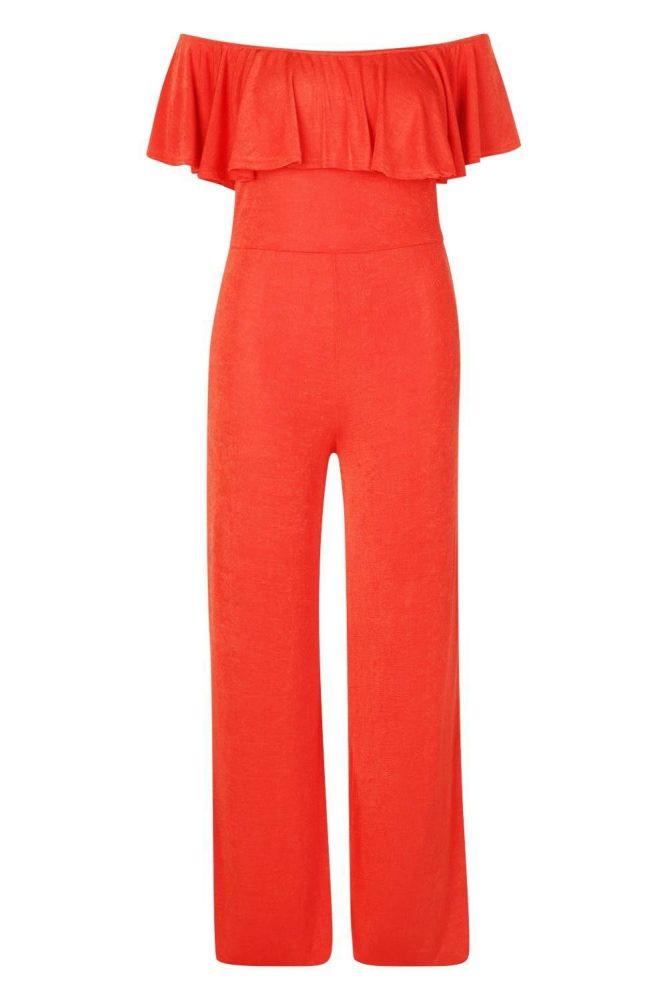 Off The Shoulder Ruffle Jumpsuit|Size: 14