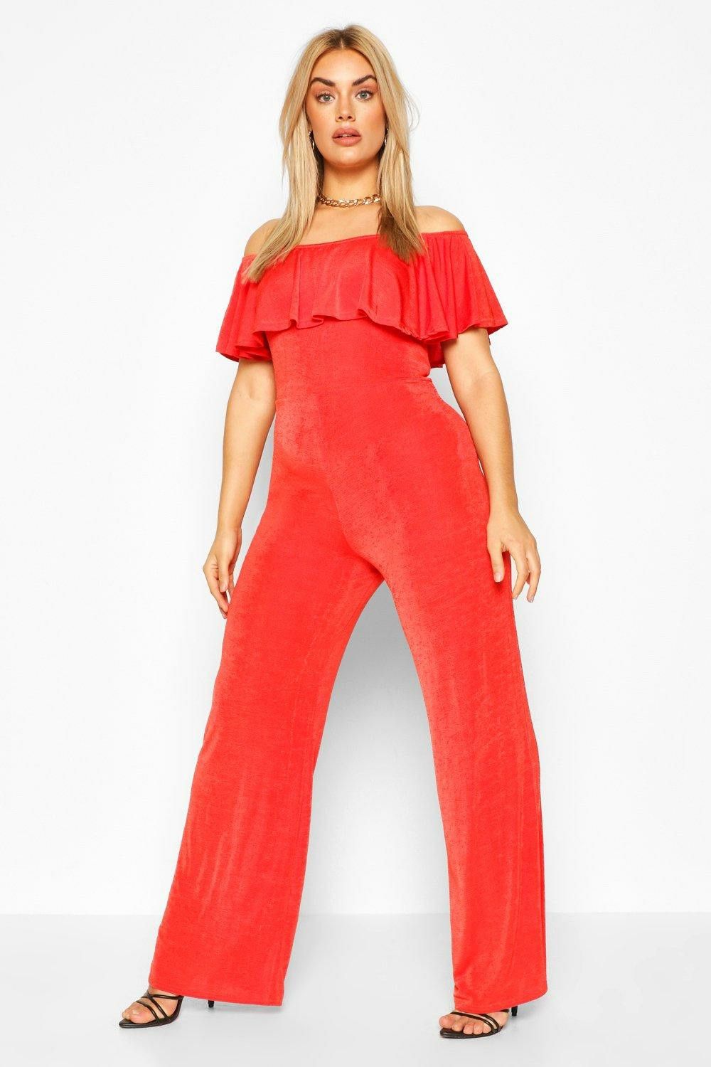 Off The Shoulder Ruffle Jumpsuit|Size: 14