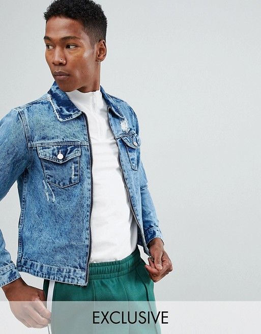 Distressed Detail Bleached Denim Jacket Size M