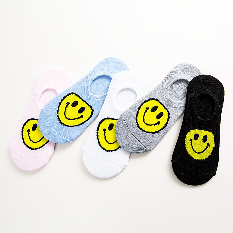 Smiley Face Cotton No Show Sock|Size: OS