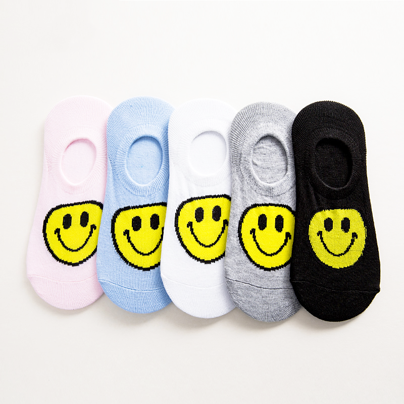 Smiley Face Cotton No Show Sock|Size: OS
