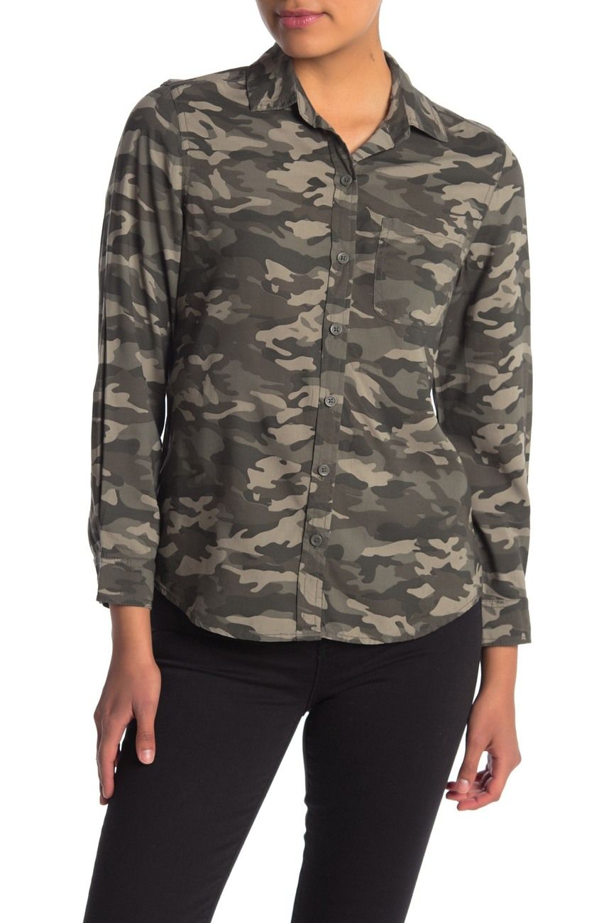 Camo Print Button Front Shirt|Size: S