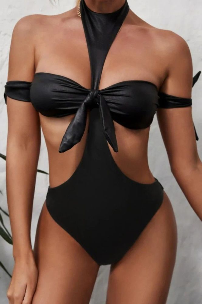 Black Halter-neck One-piece Bikini|Size: S