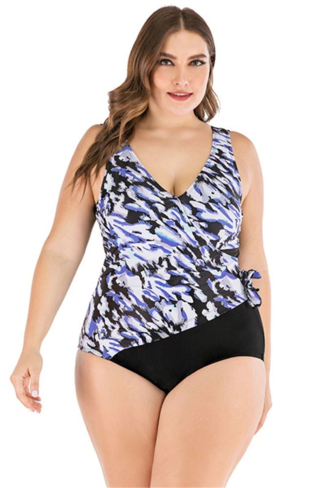 Oversize Black/Print V-neck One-piece Bikini Size: 3XL