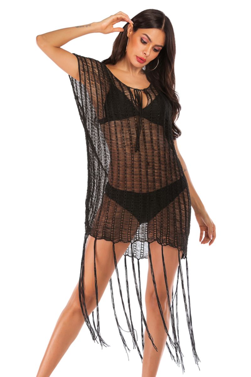 Black See Through Tassel/Lace Cover-ups|Size: XL 