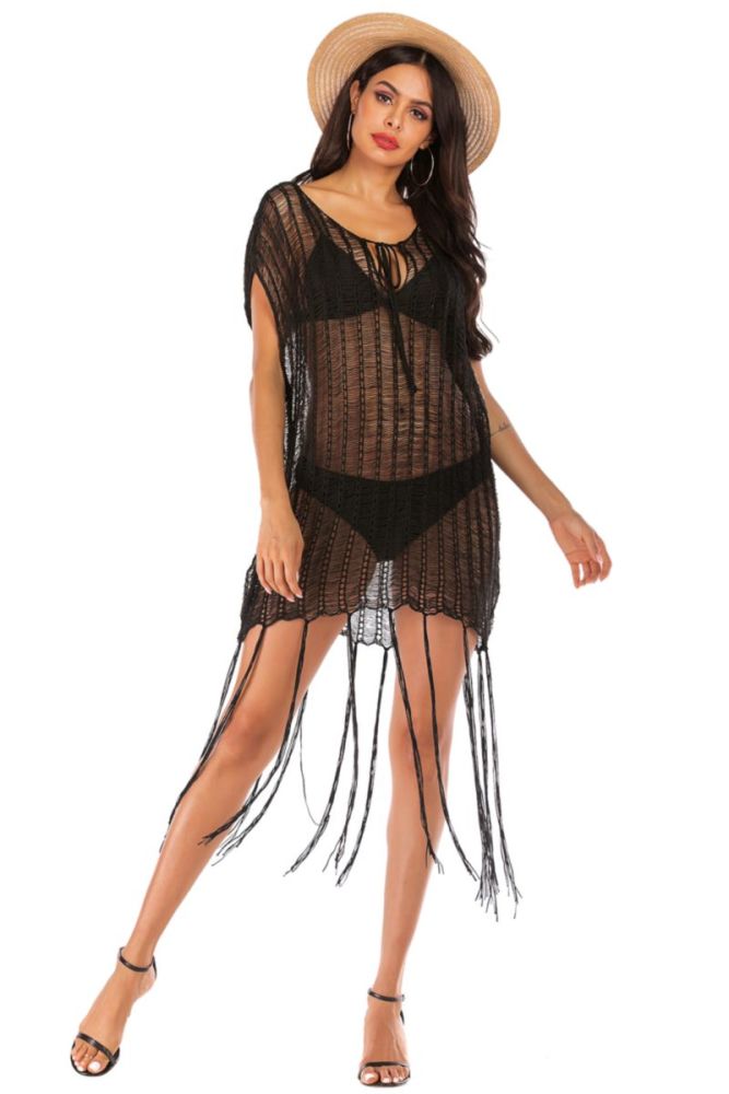 Black See Through Tassel/Lace Cover-ups Size: XL