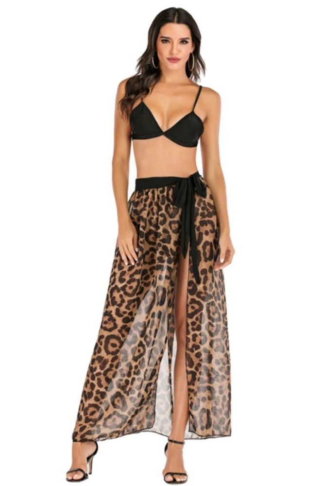 Leopard Print Chiffon Skirt Cover-ups|Size: OS
