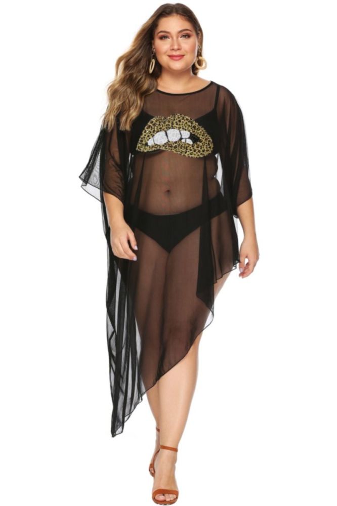 Black Mesh Sexy Cover-up Size: 2XL