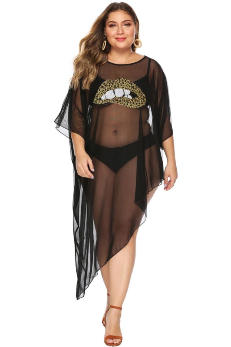 Black Mesh Sexy Cover-up|Size: 2XL