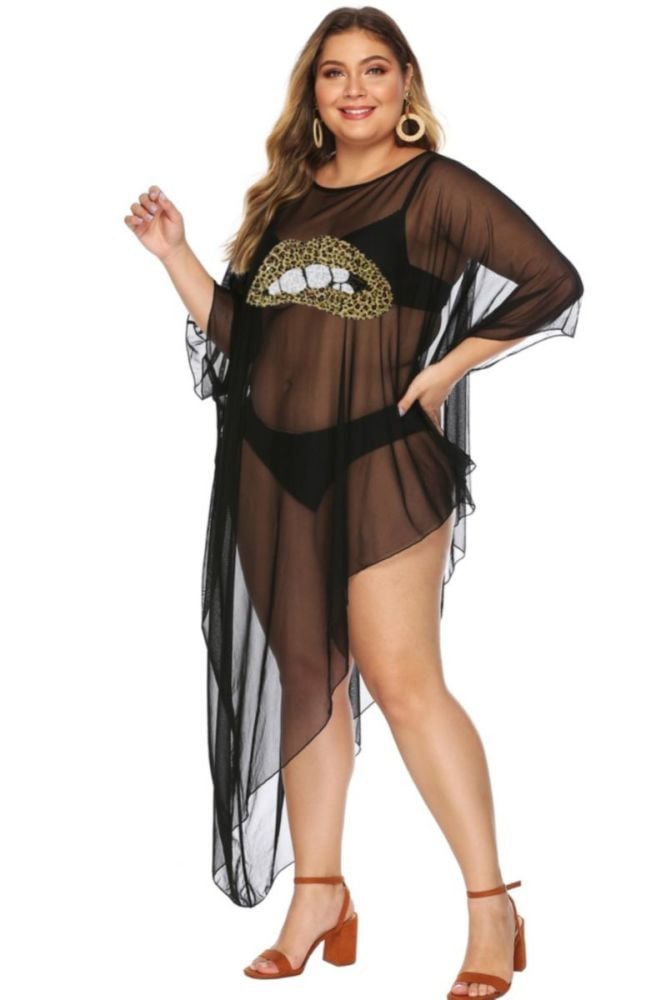 Black Mesh Sexy Cover-up Size: 2XL