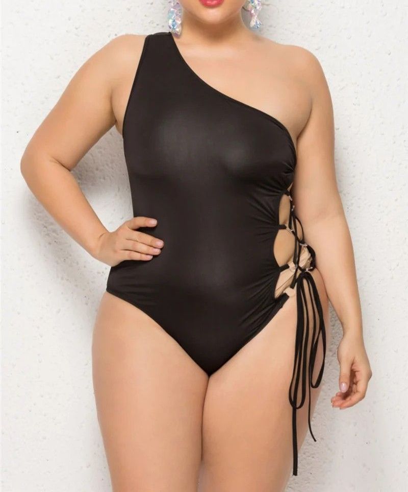 Lace-up One Shoulder One-piece Swimsuit|Size: L