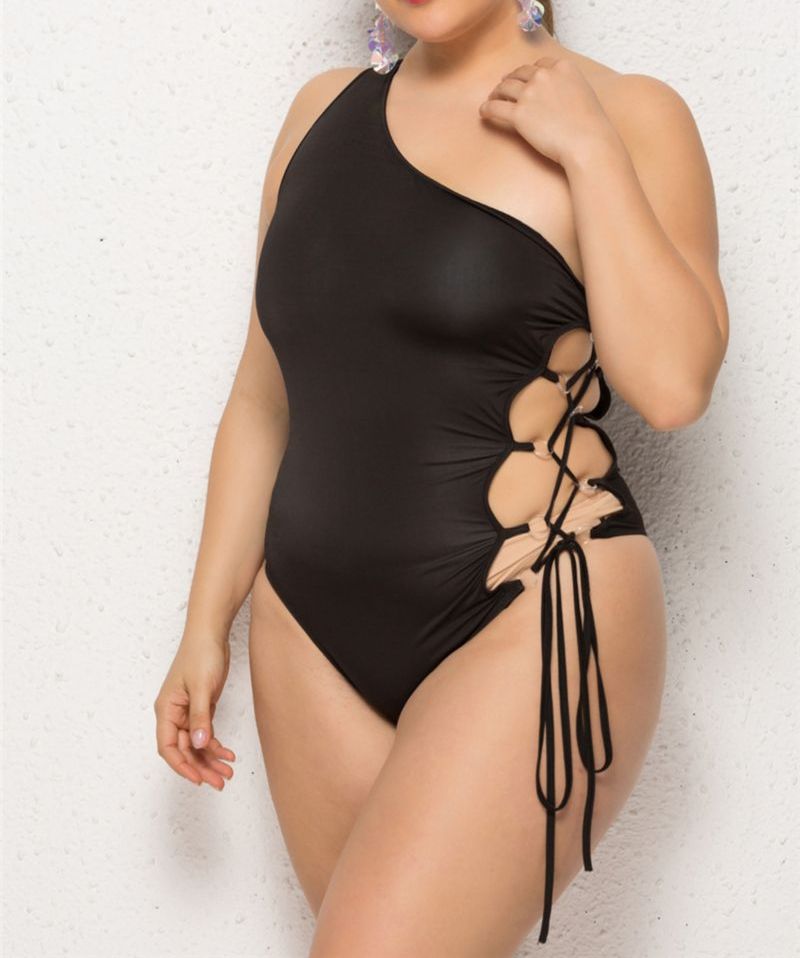Lace-up One Shoulder One-piece Swimsuit|Size: L