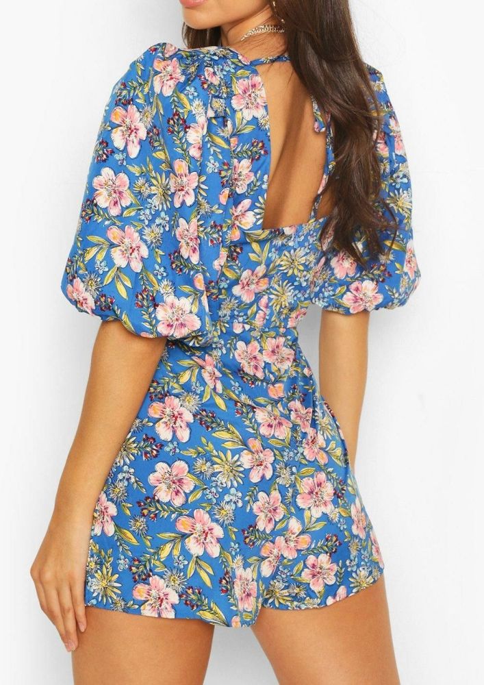 Floral Puff Sleeve Style Romper|Size: M