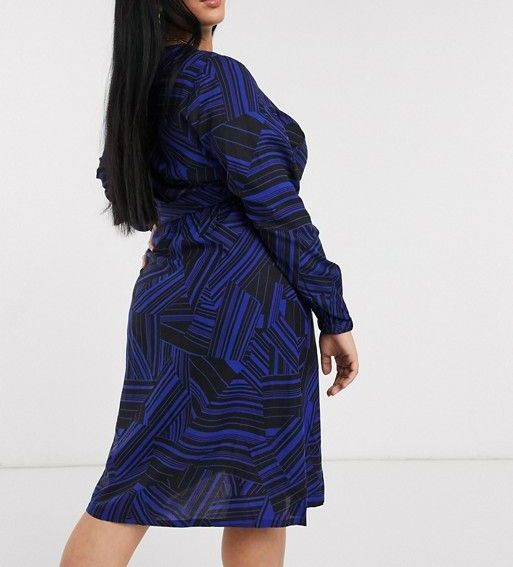 G001|Blue/Black Graphic Print Long Sleeve Dress Size: 3XL