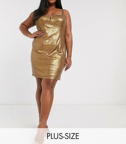 F002|Gold Sequin Bodycon Dress Size: 2XL