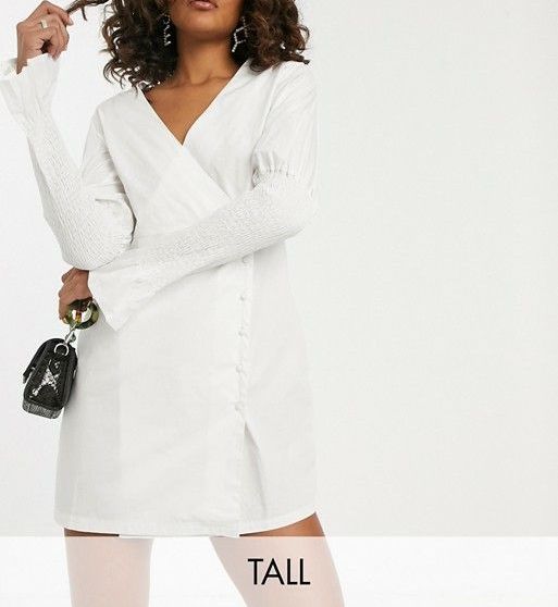 A026|White Wrap Front Button Down Dress Size: S