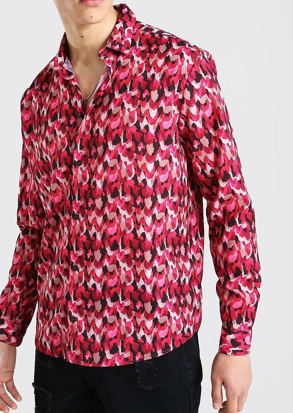 Pink Long Sleeve Abstract Print Shirt|Size: M