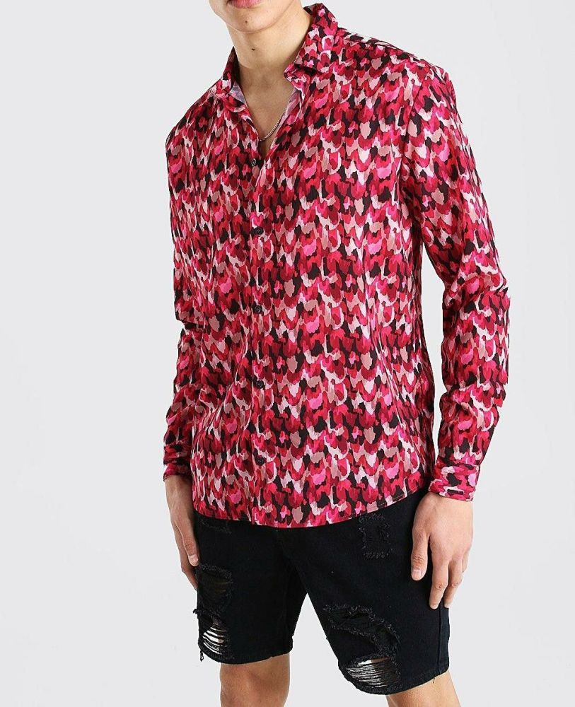 Pink Long Sleeve Abstract Print Shirt|Size: M