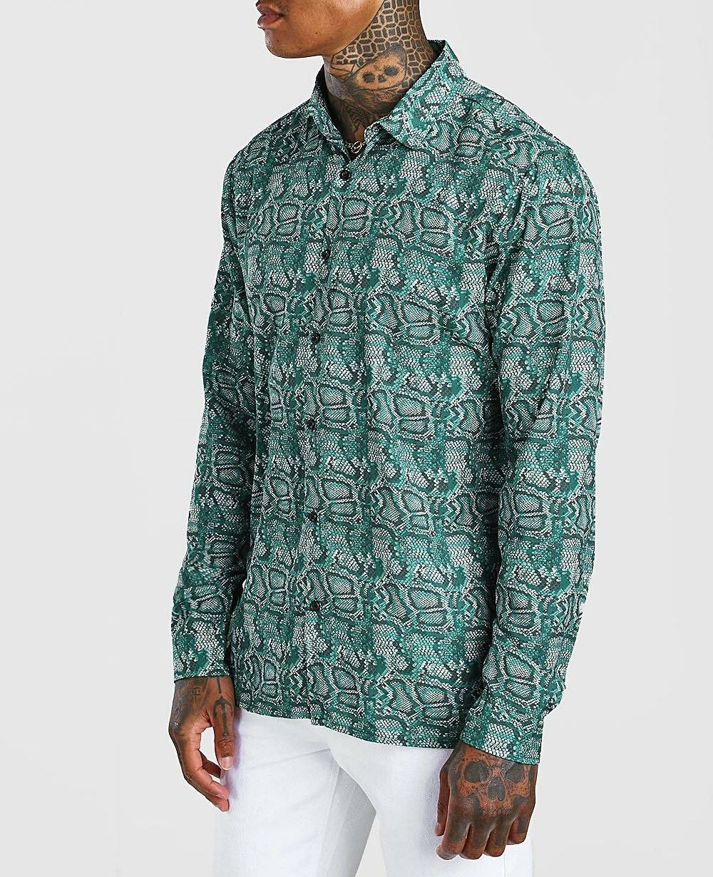 Snake Print Collared Shirt in Black