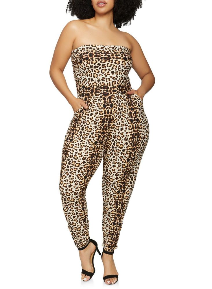 Skinny Leg Leopard Print Jumpsuit|Size: 2X
