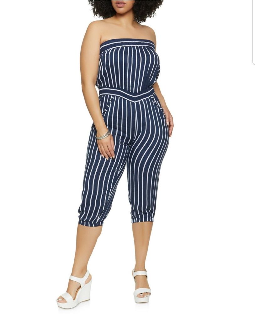 Striped Strapless Jumpsuit Size: 1XL