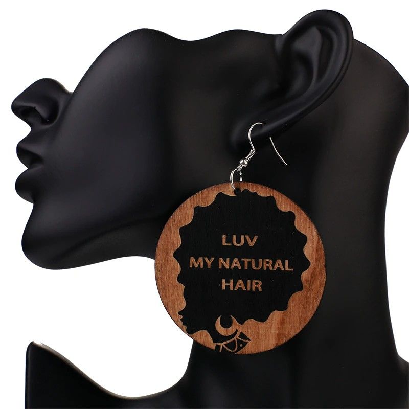 Black African Queen Round Wooden Earrings