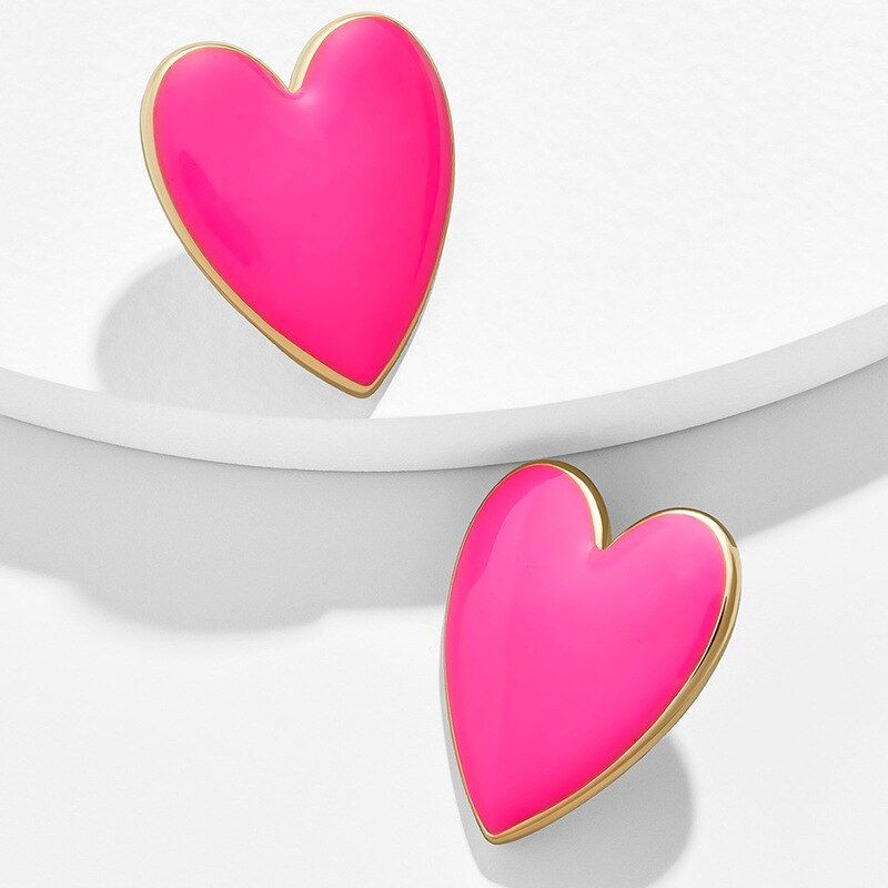 Pink/Gold Trim Heart Earrings