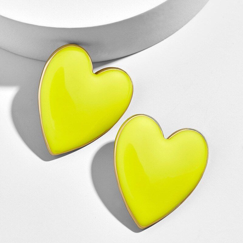 Yellow/Gold Trim Heart Earrings