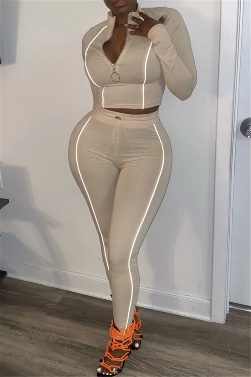 Zip-up Stretch Two-piece Set|Size: L