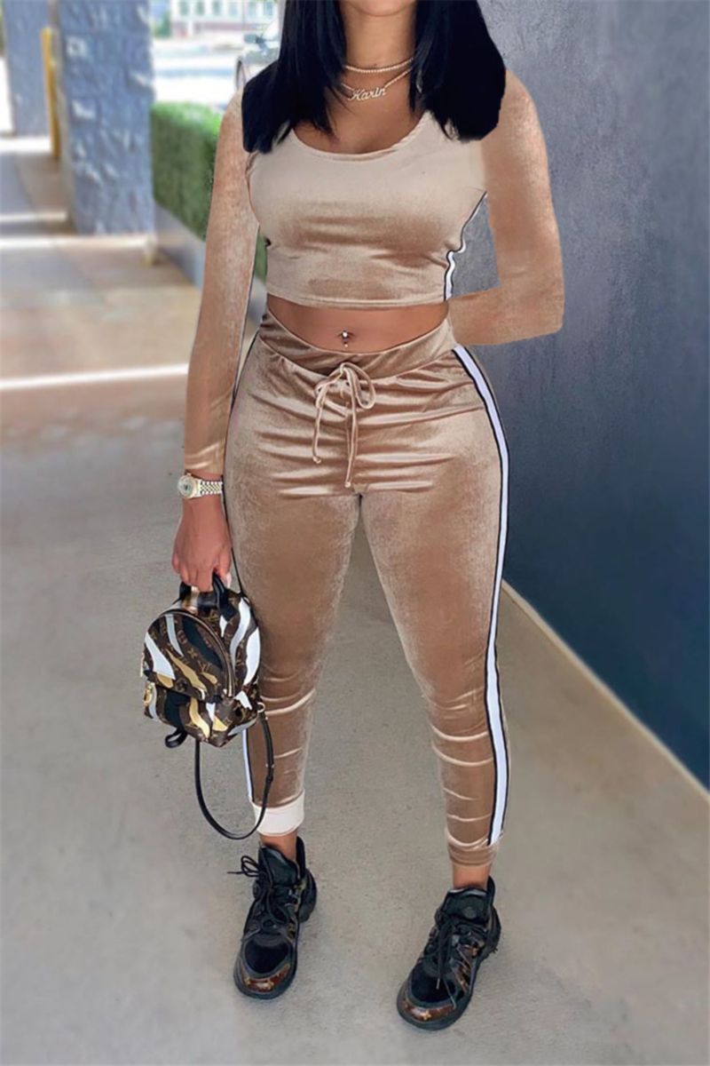 Khaki Velvet Stretch Two-piece Set|Size: L