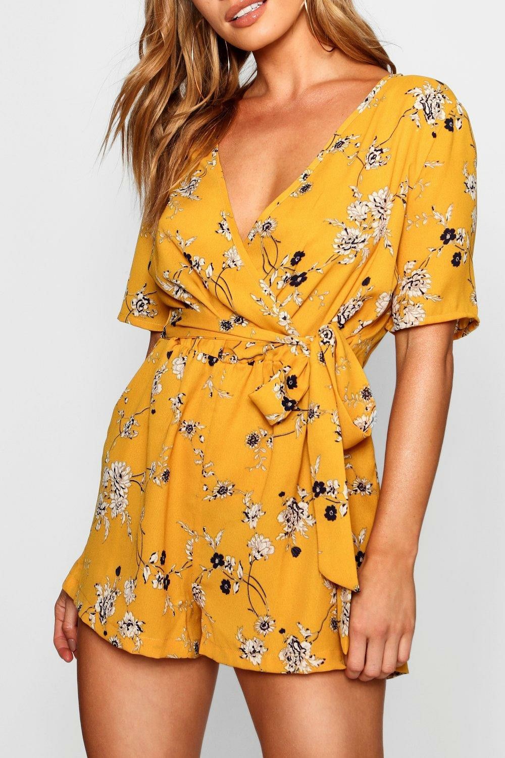 Printed Wrap Front/Tie Belt Romper|Size: 10