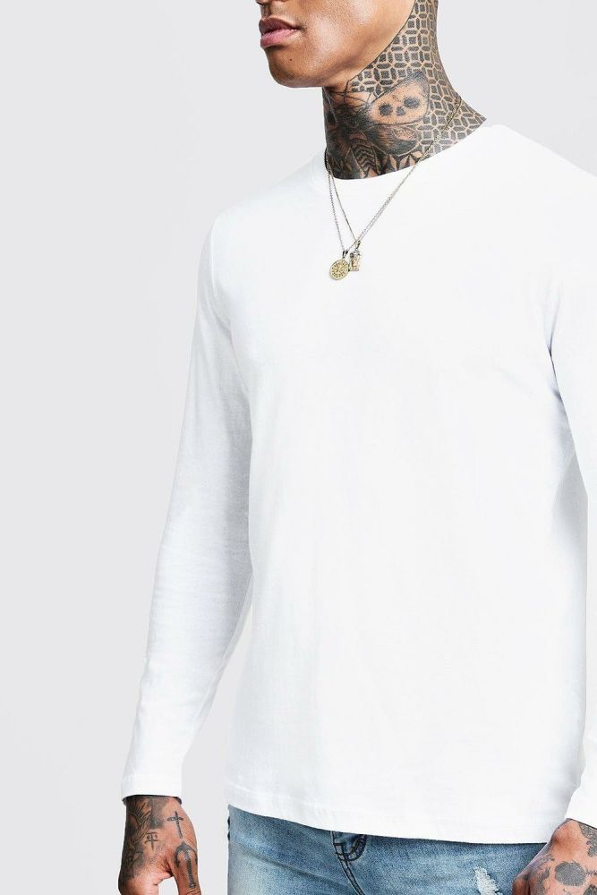 Henley White Long Sleeve Crew Neck T-Shirt|Size: M