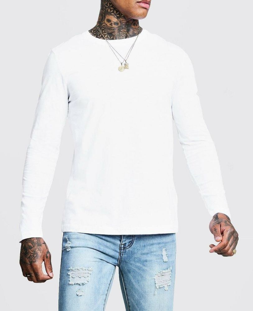 Henley White Long Sleeve Crew Neck T-Shirt|Size: M
