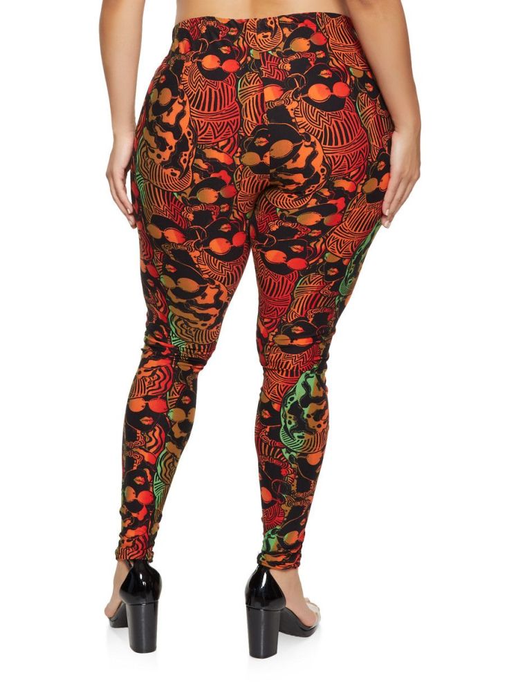 High Waisted Printed Stretch Leggings|Size: 2XL